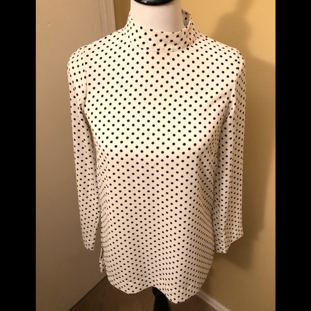 H&M black polka dot mock neck blouse